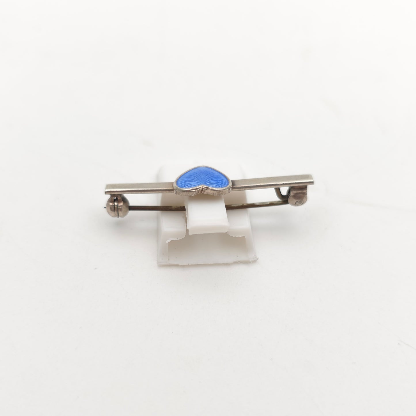 Sterling Silver Vintage Danish Blue Enamel Heart Bar Brooch Volmer Bahner