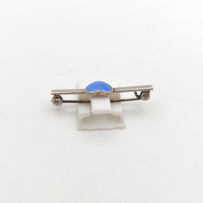 Sterling Silver Vintage Danish Blue Enamel Heart Bar Brooch Volmer Bahner