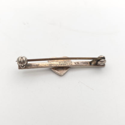 Sterling Silver Vintage Danish Blue Enamel Heart Bar Brooch Volmer Bahner