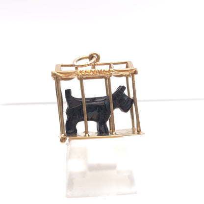 9ct Yellow Gold Vintage Black Dog (Scottie?) In Kennel XL Charm / Pendant Piece