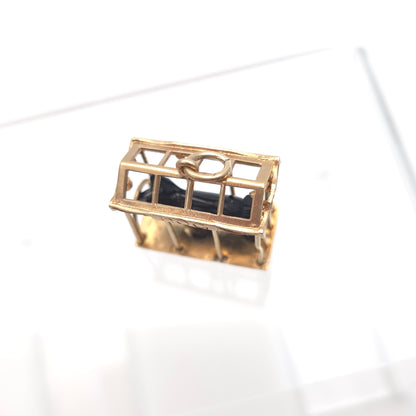 9ct Yellow Gold Vintage Black Dog (Scottie?) In Kennel XL Charm / Pendant Piece