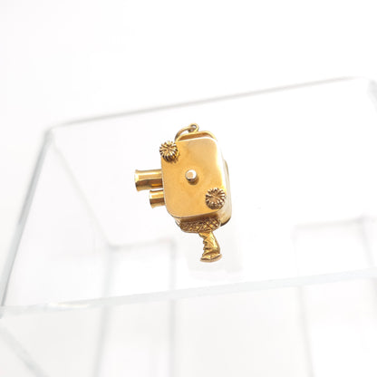 9ct Yellow Gold Vintage Film Camera Charm / Pendant Piece With Rotating Arm