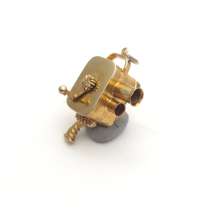 9ct Yellow Gold Vintage Film Camera Charm / Pendant Piece With Rotating Arm