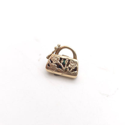 9ct Yellow Gold Vintage Emerald And Diamond Set Handbag Charm / Clasp / Pendant