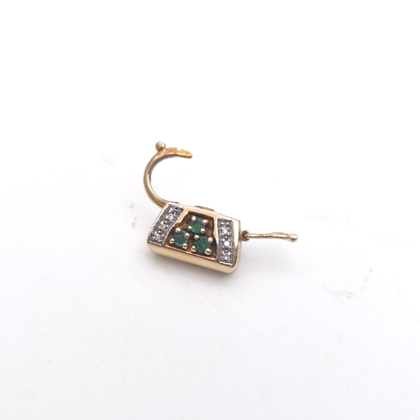 9ct Yellow Gold Vintage Emerald And Diamond Set Handbag Charm / Clasp / Pendant