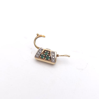 9ct Yellow Gold Vintage Emerald And Diamond Set Handbag Charm / Clasp / Pendant
