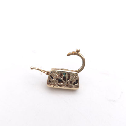 9ct Yellow Gold Vintage Emerald And Diamond Set Handbag Charm / Clasp / Pendant