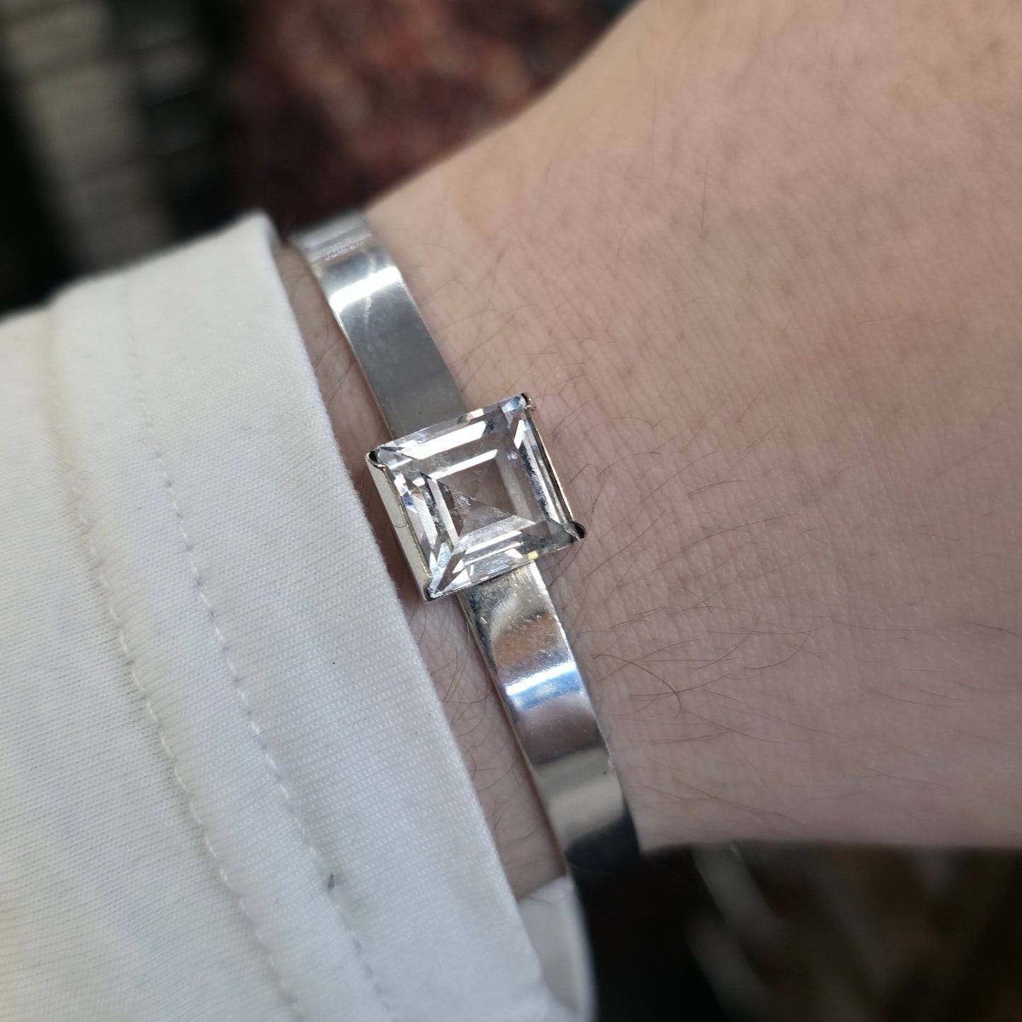 Sterling Silver Vintage 'Swedesign' Bengt Hallberg Rock Crystal Bangle