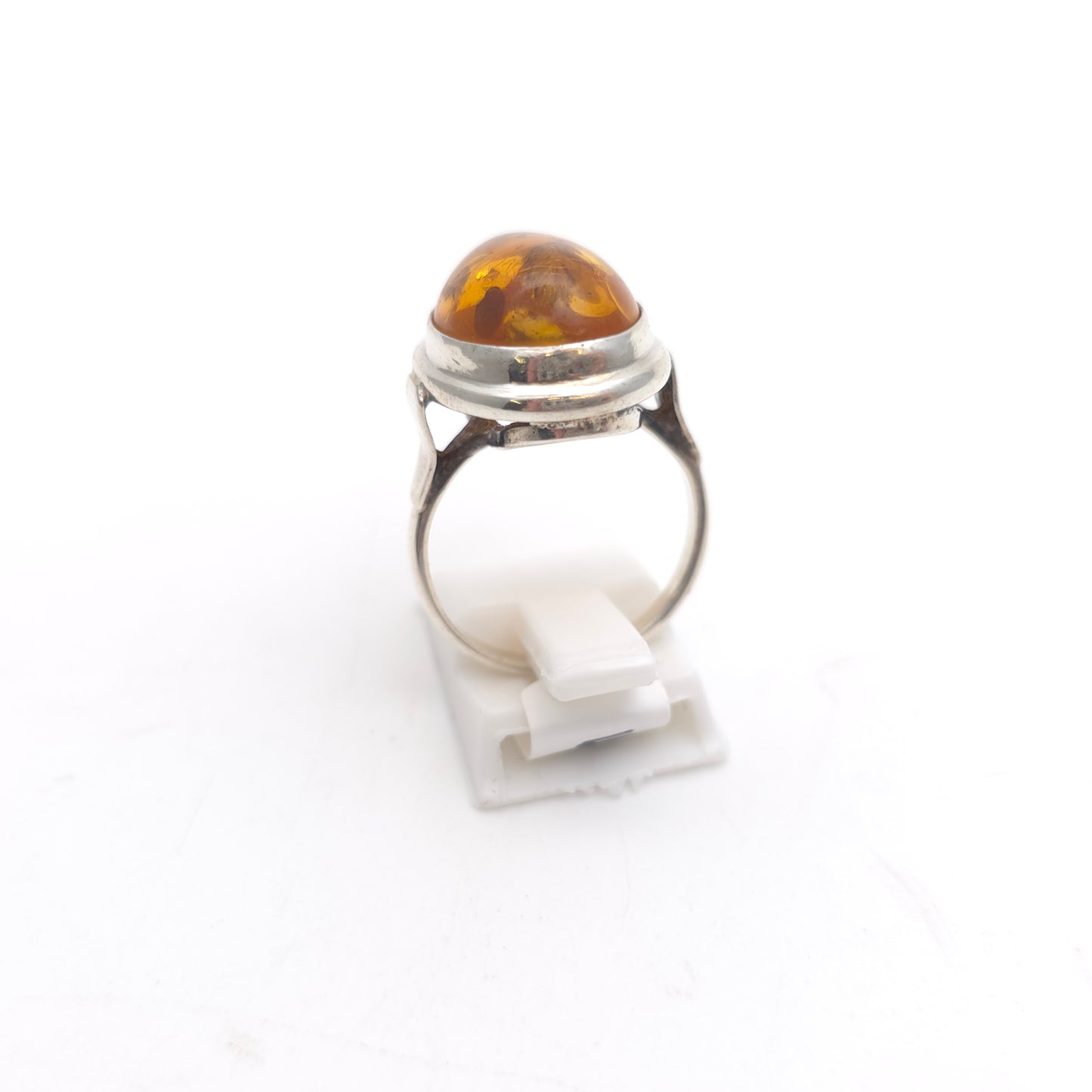 Sterling Silver Vintage Large Oval Cabochon Amber Solitaire Ring