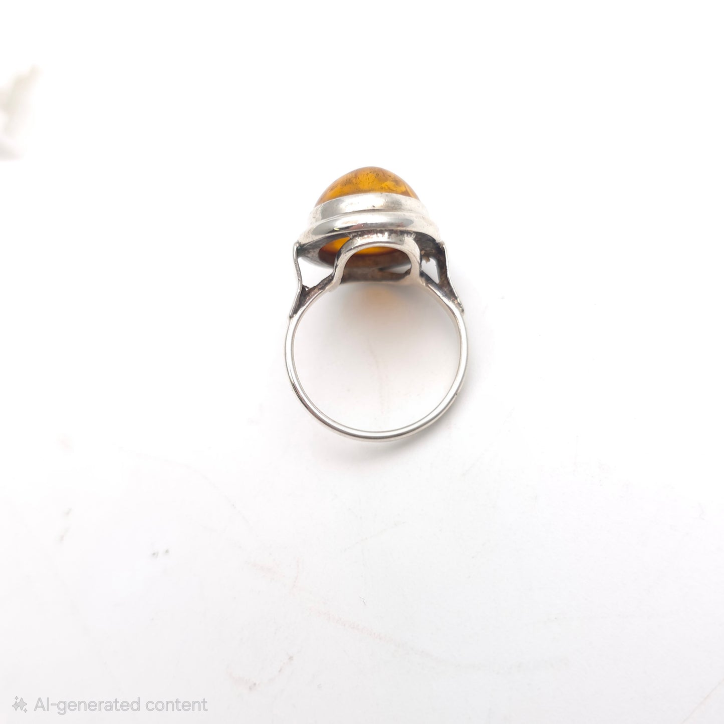 Sterling Silver Vintage Large Oval Cabochon Amber Solitaire Ring