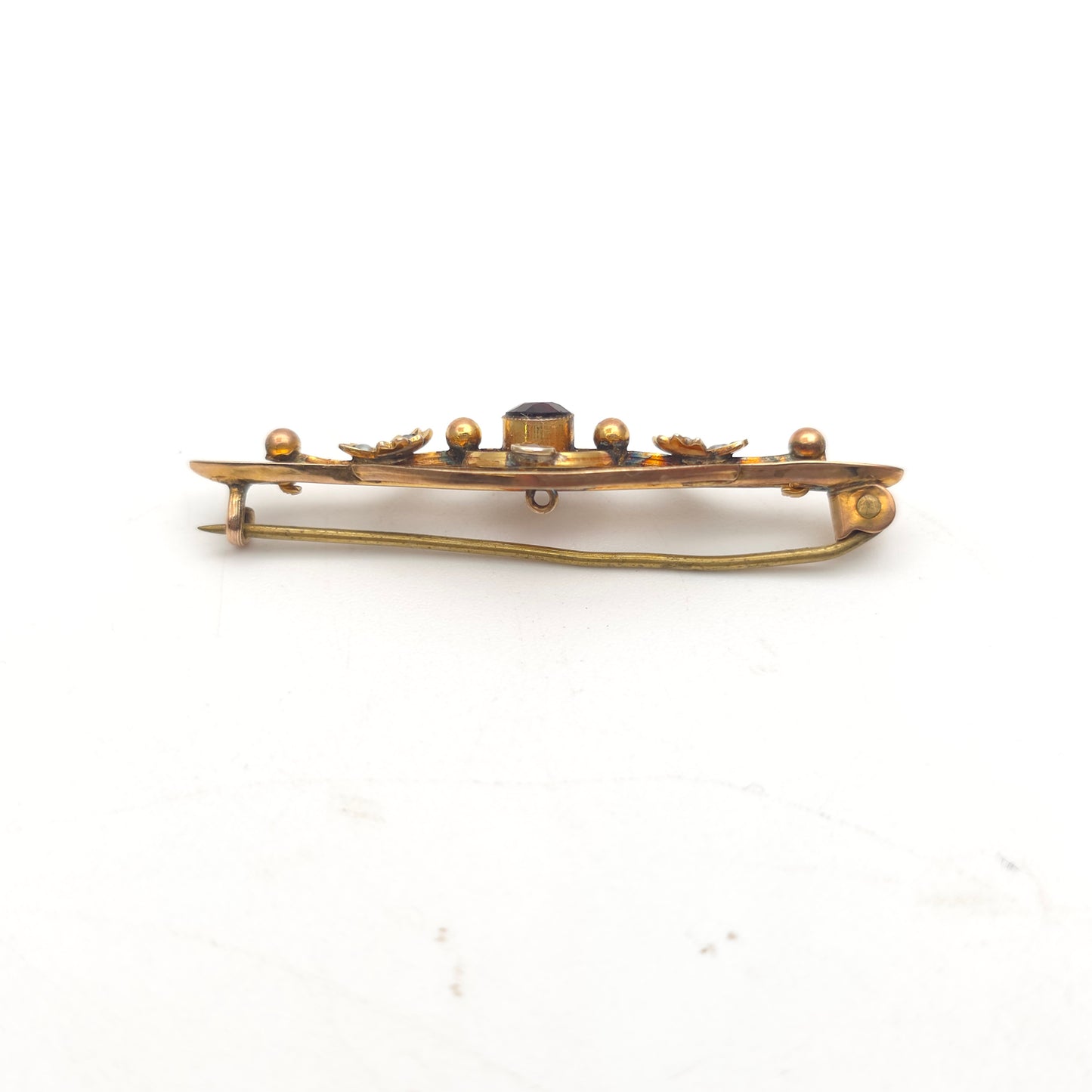 9ct Yellow Gold Antique Garnet And Pearl Openwork Brooch