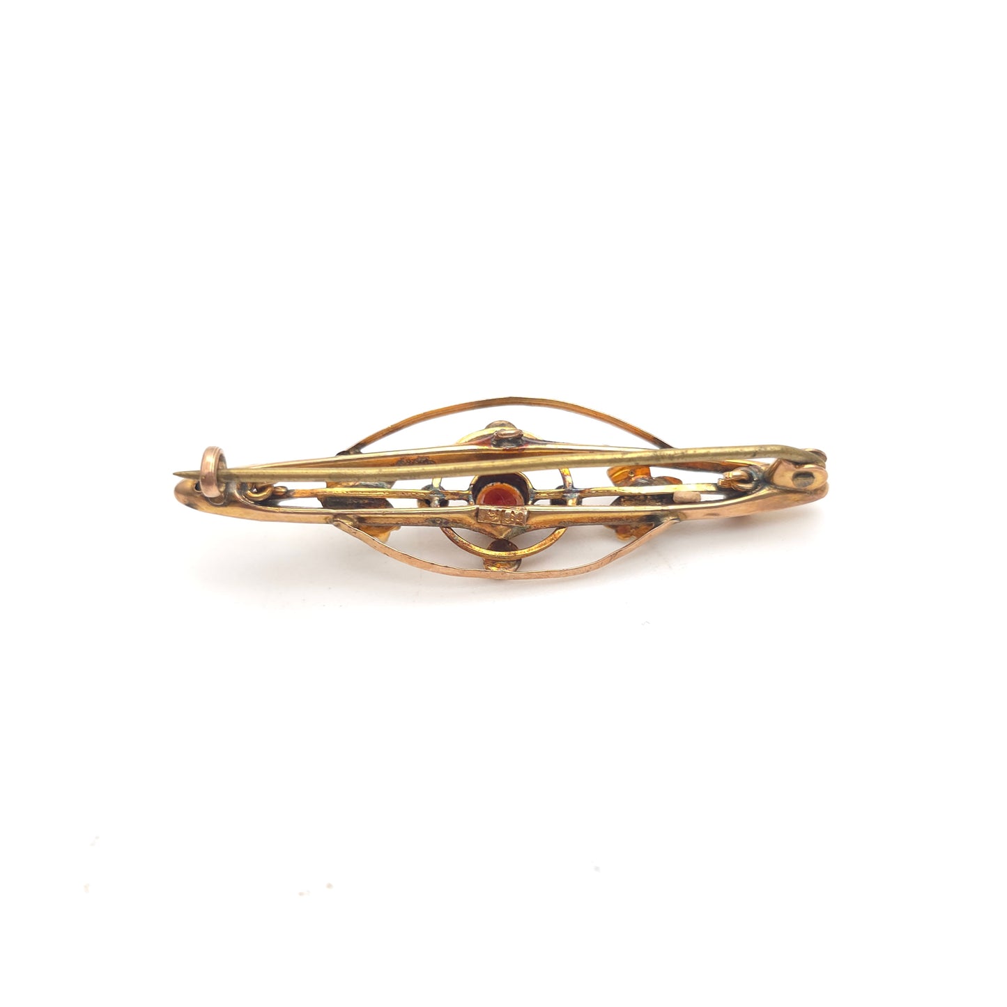 9ct Yellow Gold Antique Garnet And Pearl Openwork Brooch