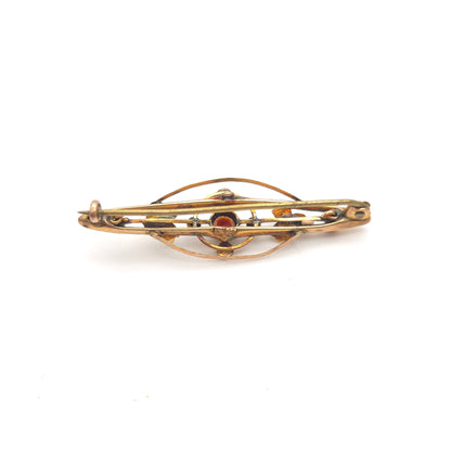 9ct Yellow Gold Antique Garnet And Pearl Openwork Brooch