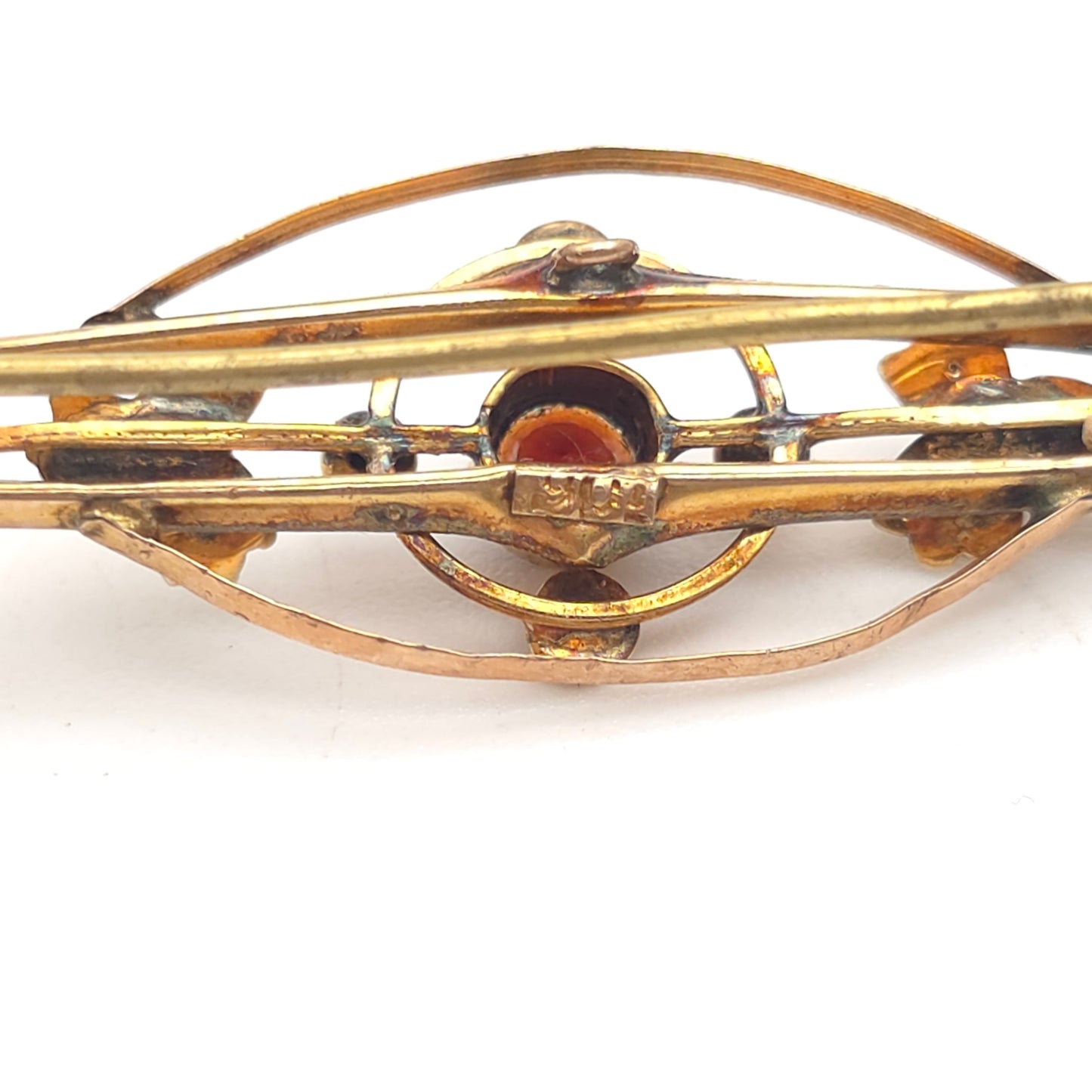9ct Yellow Gold Antique Garnet And Pearl Openwork Brooch