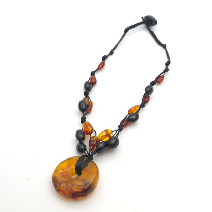 Vintage Extra Large Chunky Natural Vari-Hue Amber Doughnut Beaded Necklace