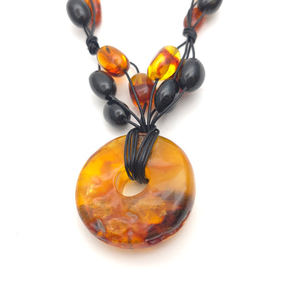 Vintage Extra Large Chunky Natural Vari-Hue Amber Doughnut Beaded Necklace