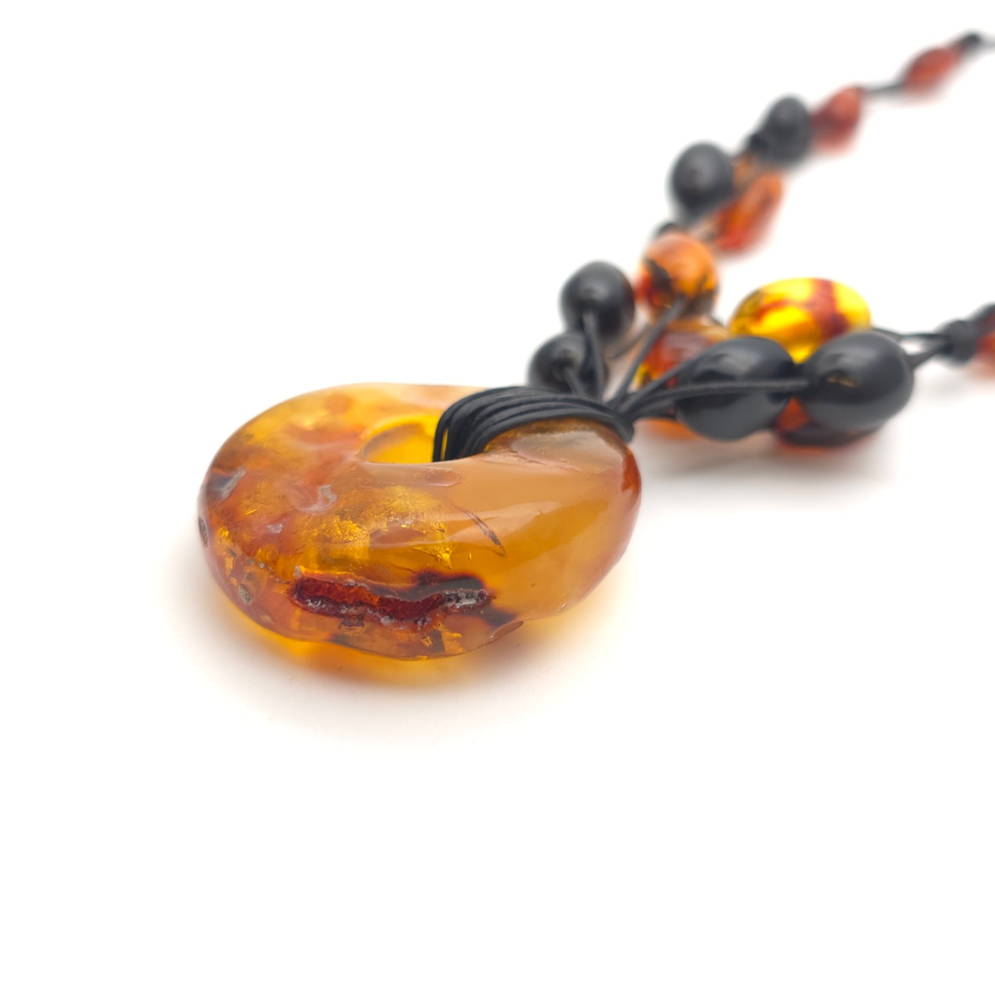 Vintage Extra Large Chunky Natural Vari-Hue Amber Doughnut Beaded Necklace