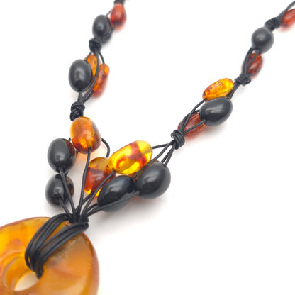 Vintage Extra Large Chunky Natural Vari-Hue Amber Doughnut Beaded Necklace