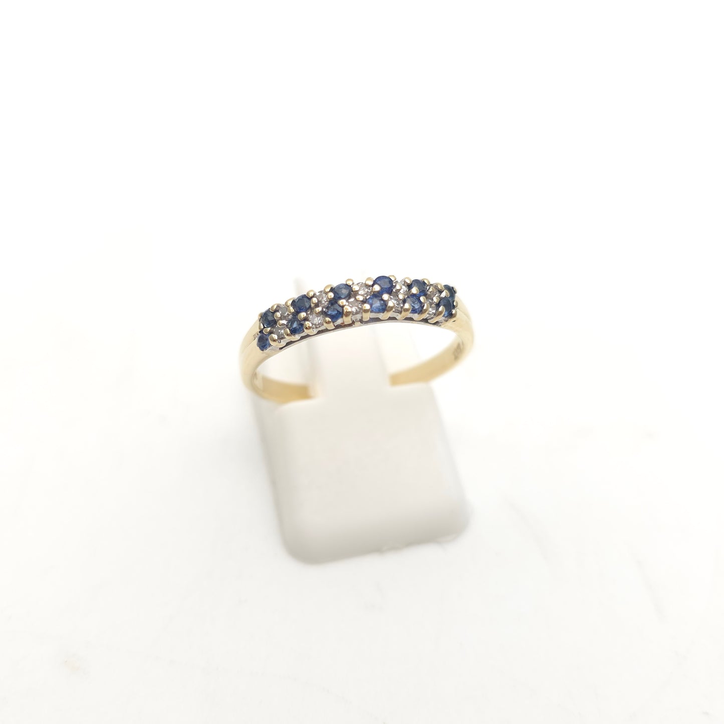9ct Yellow Gold Alternating Sapphire And Diamond Two Row Half Eternity Ring