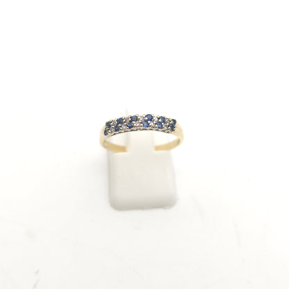 9ct Yellow Gold Alternating Sapphire And Diamond Two Row Half Eternity Ring