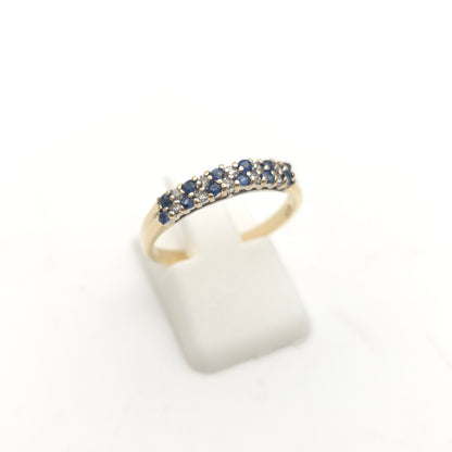 9ct Yellow Gold Alternating Sapphire And Diamond Two Row Half Eternity Ring