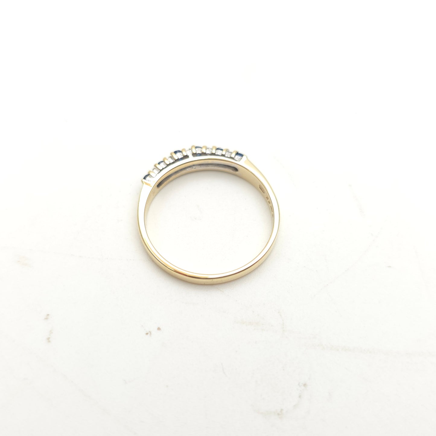 9ct Yellow Gold Alternating Sapphire And Diamond Two Row Half Eternity Ring
