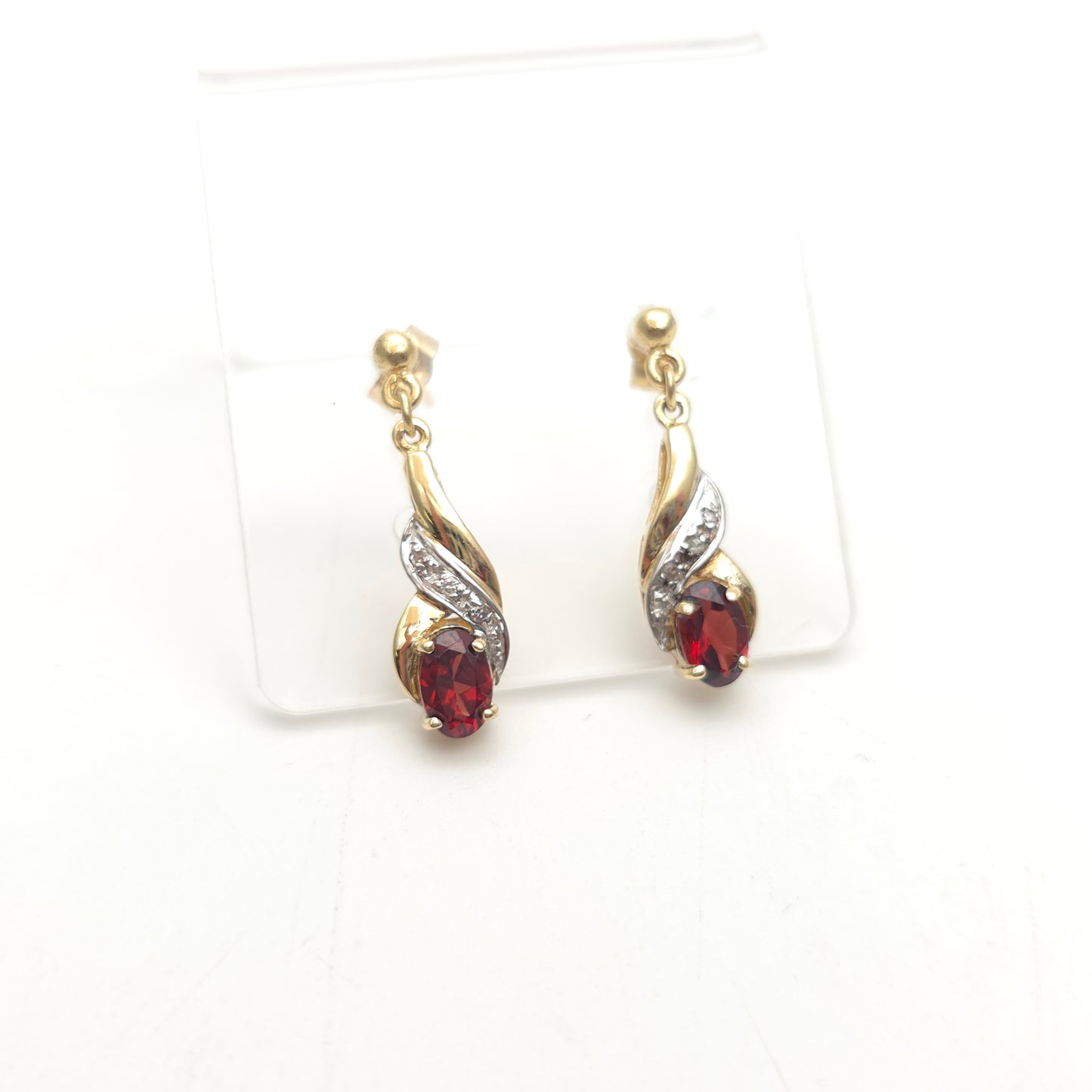 9ct Yellow Gold Vintage Garnet And Diamond Traditional Drop Earrings
