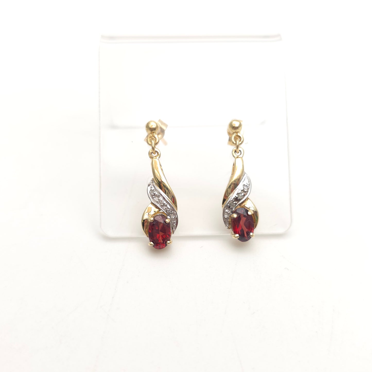 9ct Yellow Gold Vintage Garnet And Diamond Traditional Drop Earrings