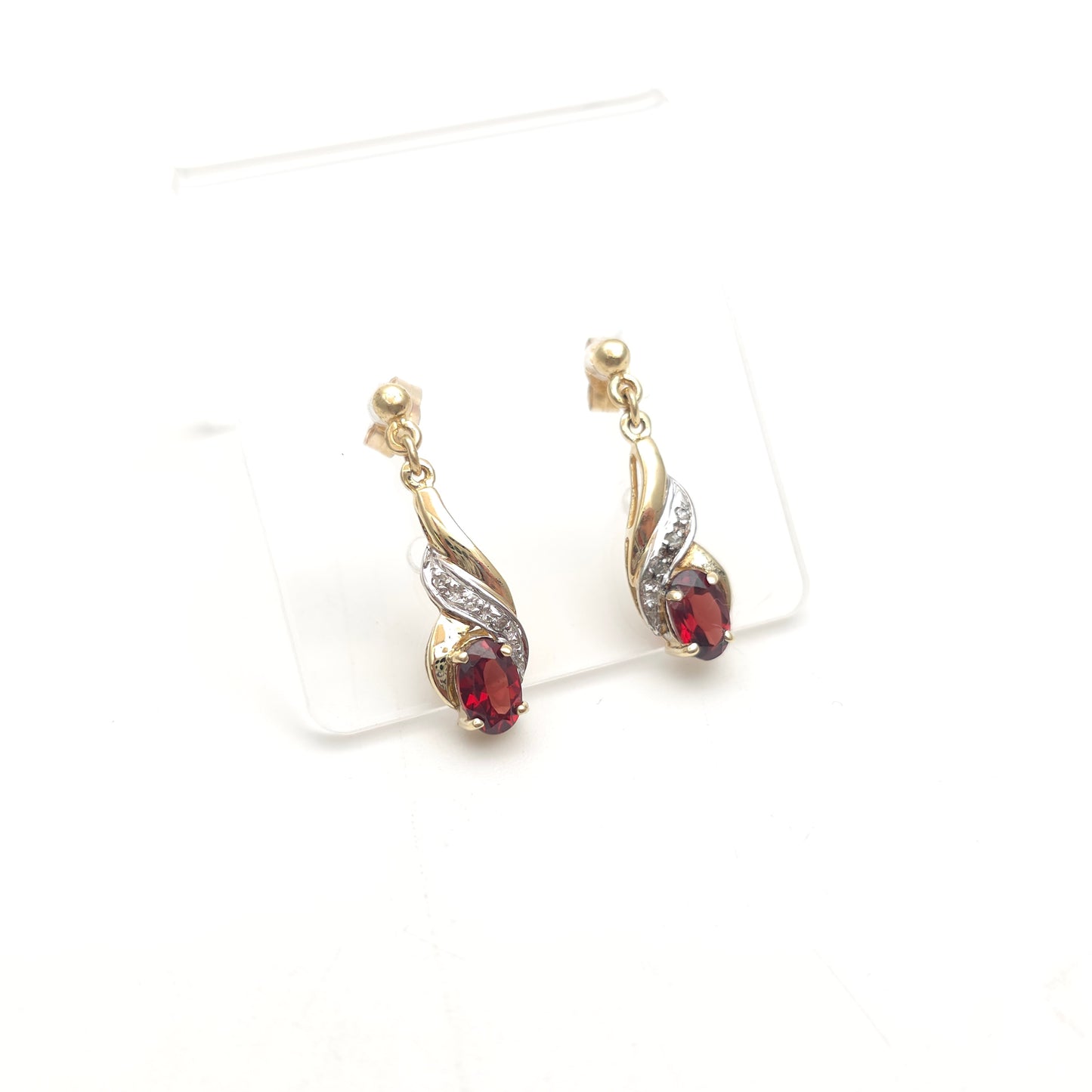 9ct Yellow Gold Vintage Garnet And Diamond Traditional Drop Earrings