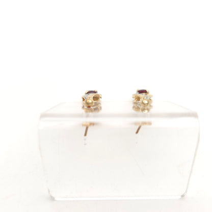9ct Yellow Gold Vintage Garnet And Diamond Traditional Drop Earrings