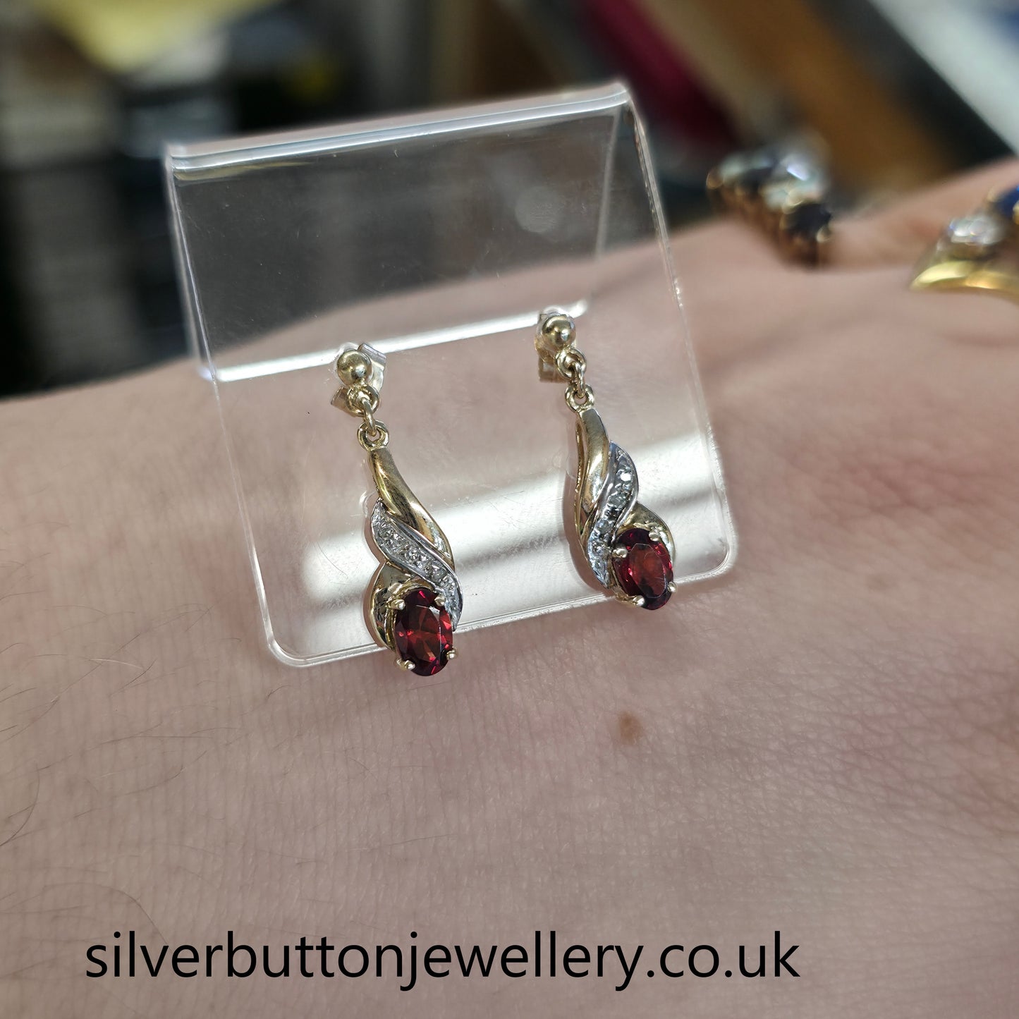 9ct Yellow Gold Vintage Garnet And Diamond Traditional Drop Earrings