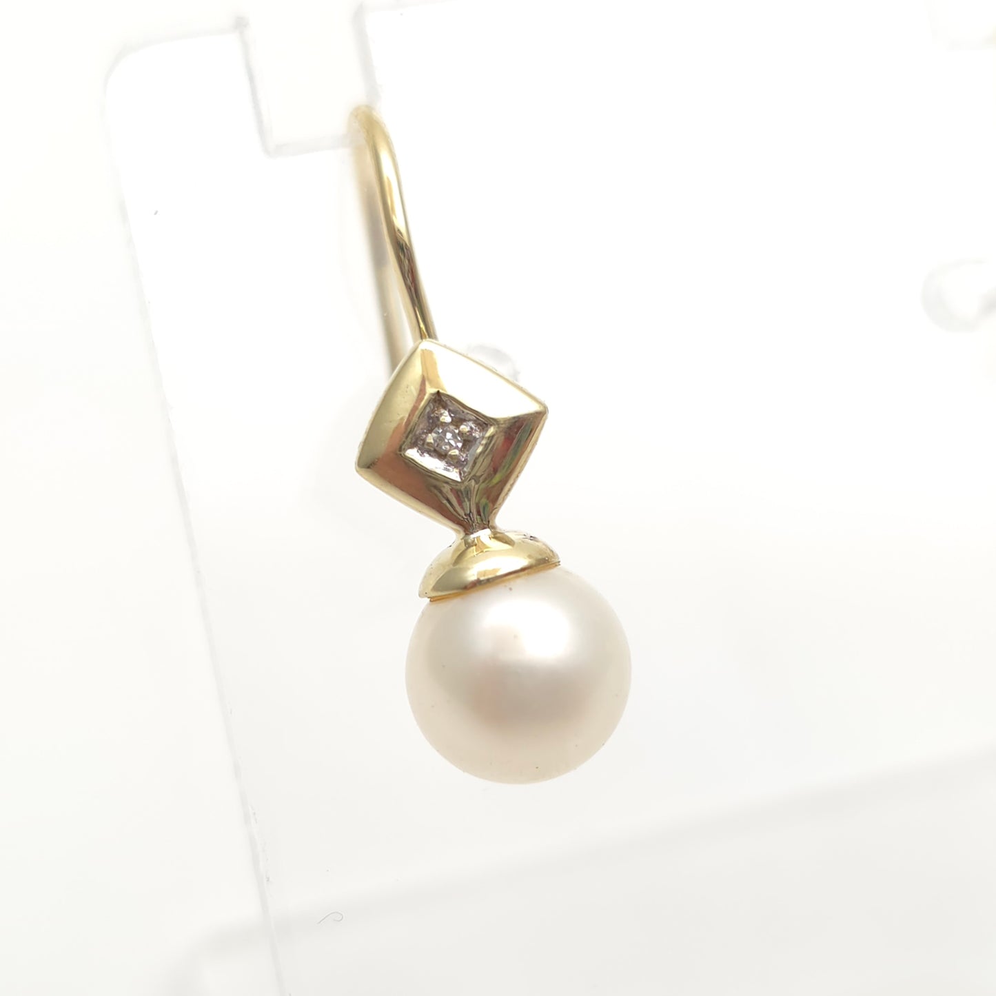 9ct Yellow Gold Vintage Pearl And Diamond Shepherds Hook Drop Earrings