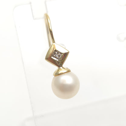 9ct Yellow Gold Vintage Pearl And Diamond Shepherds Hook Drop Earrings