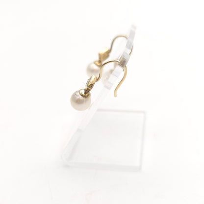 9ct Yellow Gold Vintage Pearl And Diamond Shepherds Hook Drop Earrings