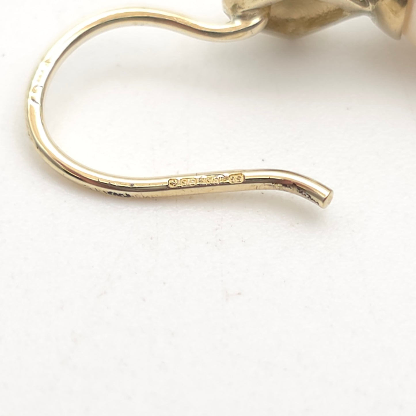 9ct Yellow Gold Vintage Pearl And Diamond Shepherds Hook Drop Earrings