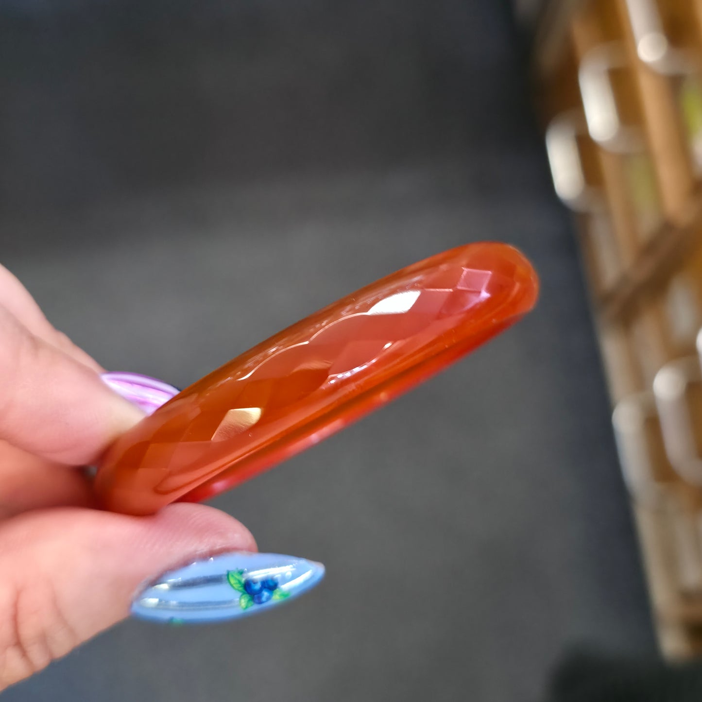 Solid Faceted Carved Carnelian Bangle