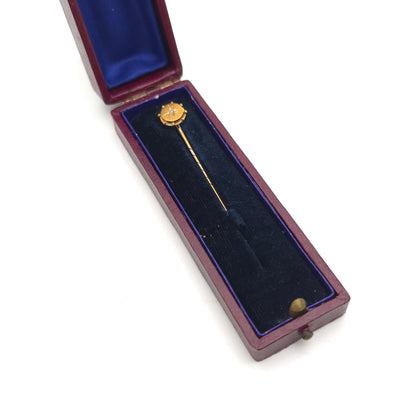 15ct Yellow Gold Boxed Antique Diamond Set Head With 9ct Body Stick Pin