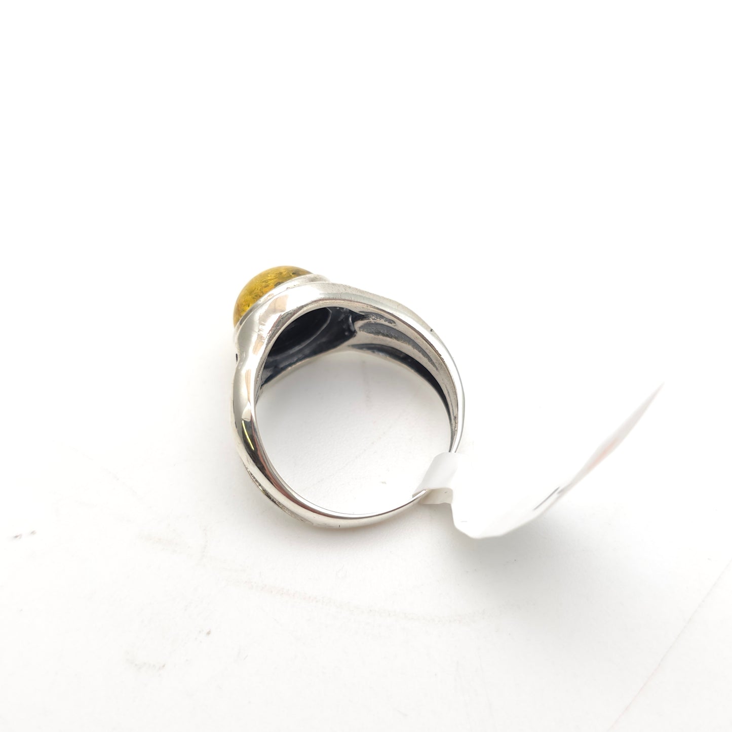 Sterling Silver Vintage Round Amber Cabochon Solitaire Band Ring