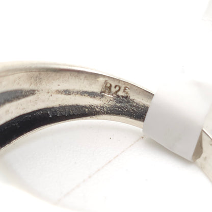 Sterling Silver Vintage Round Amber Cabochon Solitaire Band Ring