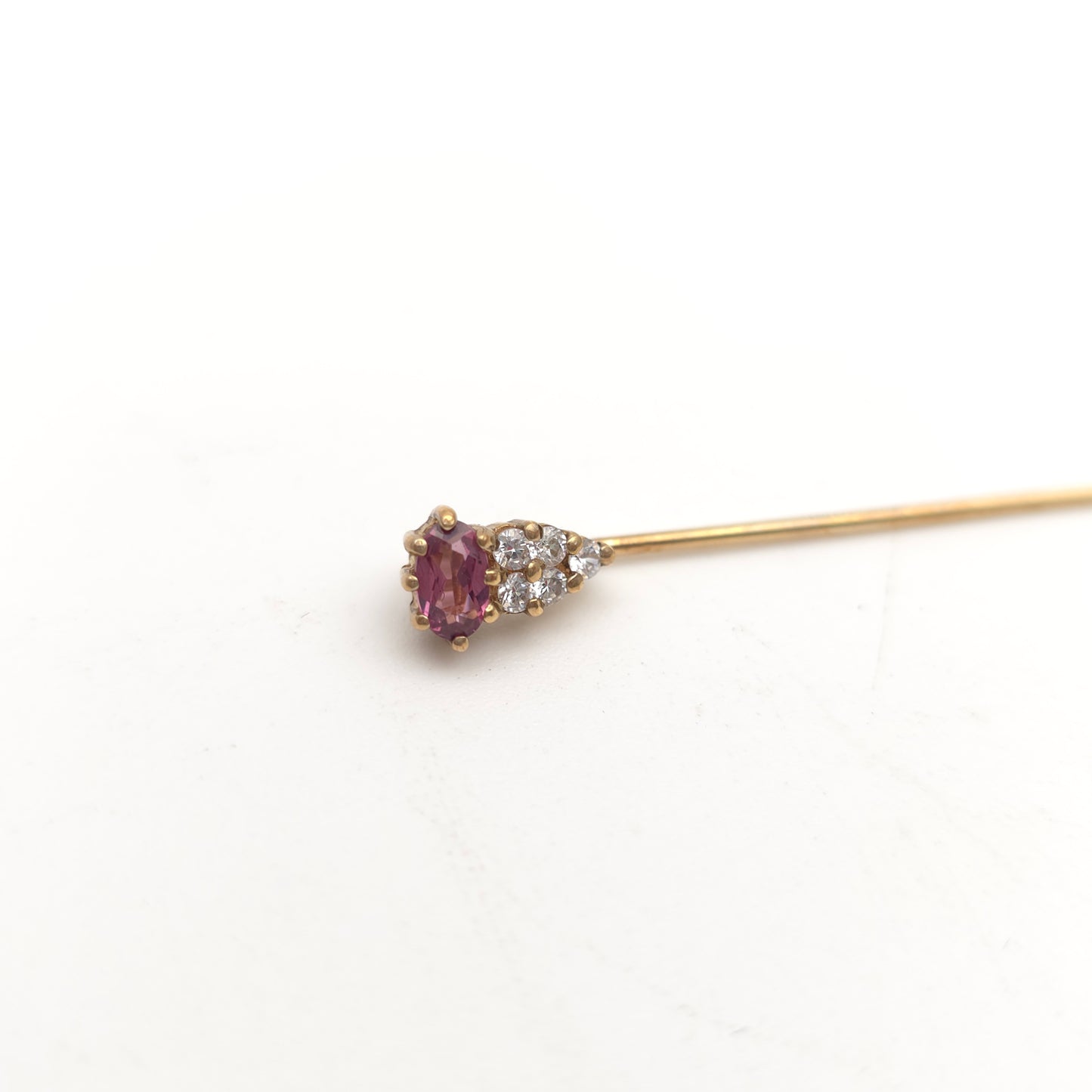 9ct Yellow Gold Vintage Pink And White Stone Topped Stick Pin