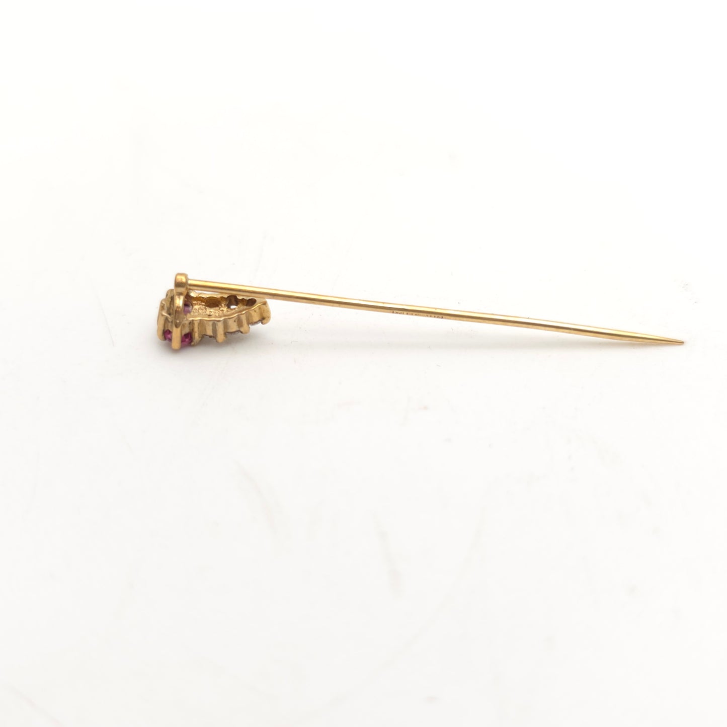 9ct Yellow Gold Vintage Pink And White Stone Topped Stick Pin