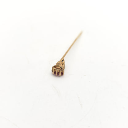 9ct Yellow Gold Vintage Pink And White Stone Topped Stick Pin