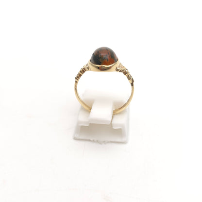9ct Yellow Gold Vintage Oval Cabochon Moss Agate Solitaire Ring