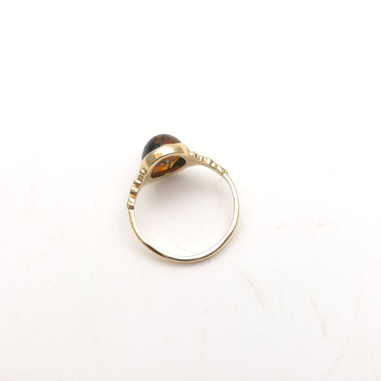 9ct Yellow Gold Vintage Oval Cabochon Moss Agate Solitaire Ring