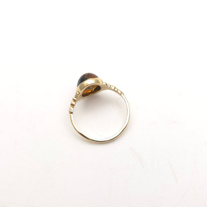 9ct Yellow Gold Vintage Oval Cabochon Moss Agate Solitaire Ring