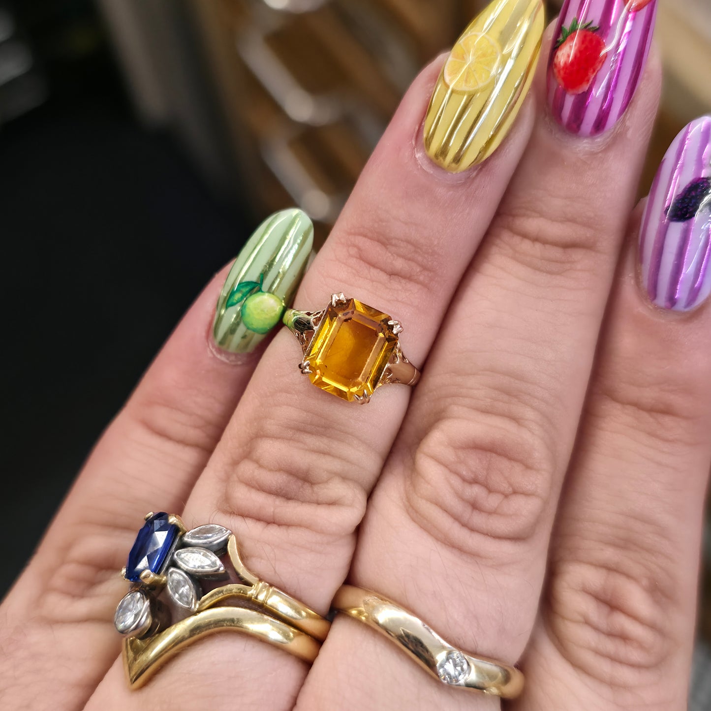 9ct Yellow Gold Antique Emerald Cut Orange Paste Solitaire Ring
