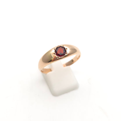 9ct Rose Gold Vintage Gents Star Set Garnet Solitaire Band Ring