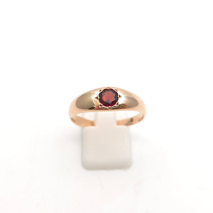 9ct Rose Gold Vintage Gents Star Set Garnet Solitaire Band Ring