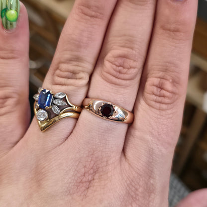 9ct Rose Gold Vintage Gents Star Set Garnet Solitaire Band Ring