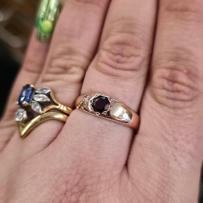 9ct Rose Gold Vintage Gents Star Set Garnet Solitaire Band Ring